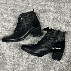 Remonte Cheyenne Ankle Boots Womens 41 US 9.5 2” Heel Side Zip Plaid Black
